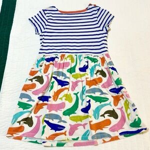 Mini Boden Hotchpotch Dress Farm Rainbow Aquatic Girls Size 6-7Y